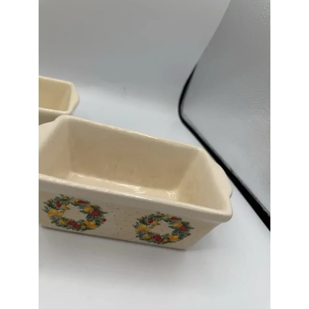 Mini Ceramic Loaf Pans Set of 3 Pumpkin Christmas Wreath Fall Holiday 6.5”